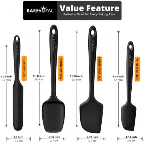 BakeRoyal Silicone Spatula Set, 600°F Heat Resistant, 4 Piece BPA-Free