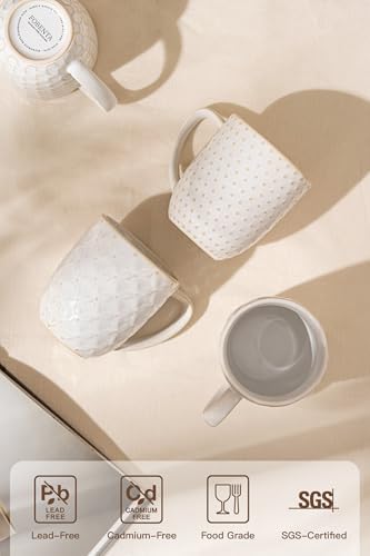 FOBENTA Ceramic Coffee Mugs Set of 4, 12oz Embossed Cups with Elegant