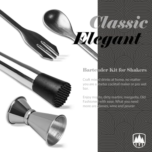3-Piece Silver Cocktail Mixing Tool Set - Stainless Steel Bartender