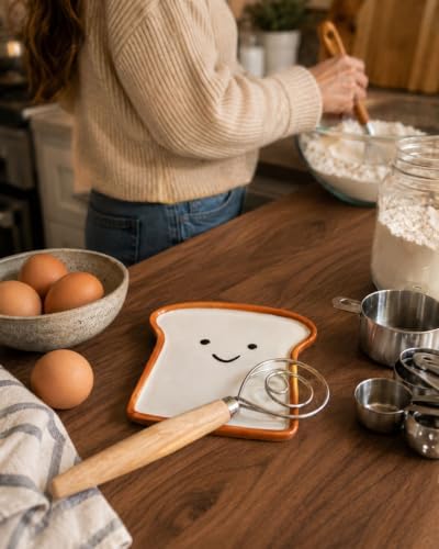 Cute Ceramic Spoon Rest for Stove Top, Toast Spoon Rest for Kitchen