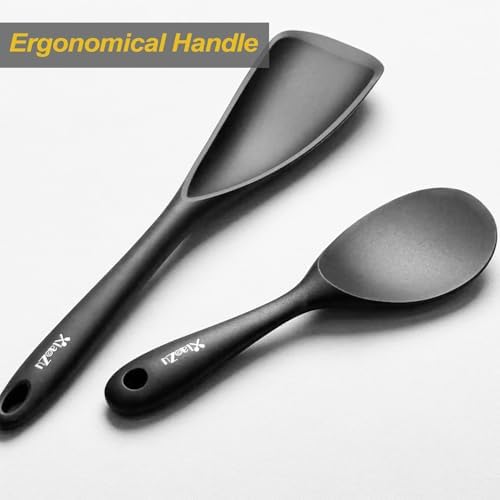 Silicone Cooking Spoon & Rice Scooper Set for Nonstick Cookwares, 2Pc