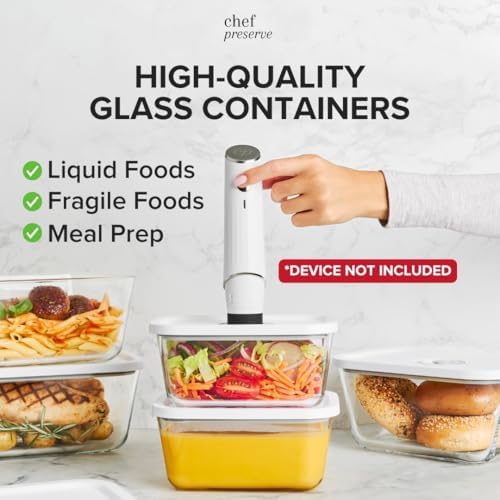 Chef Preserve Glass Vacuum Seal Containers, 3pcs Large Set