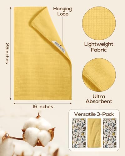 Miss Adola 3pcs 270GSM Cotton Kitchen Towels, Lemon Bird