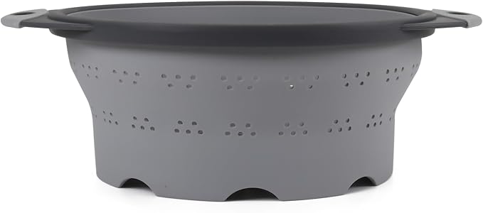 Dexas 8" Collapsible Silicone Colander in Cool Grey, Kitchen Strainer by Dexas