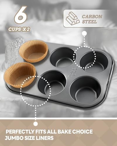 Bake Choice 2 Jumbo Muffin Pan for Baking, Extra Large Cupcake Pan
