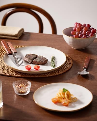 Famiware Ocean Round Ceramic Dinnerware Set for 4, Cappuccino White