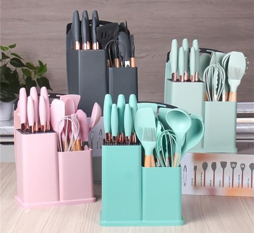 19 Pcs Kitchen Cooking Utensils and Knife Set with Block, Include