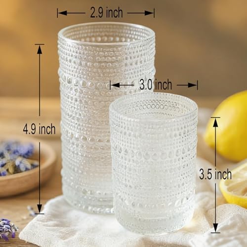 Hobnail Drinking Glasses Set of 8,Includes 12 oz beer glasses and