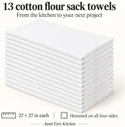 Aunti Em's Kitchen Flour Sack Dish Towels for Embroidery, White