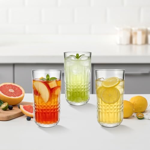 Highball Glasses Set of 6, 12oz Crystal Drinking Glasses, Lead-free