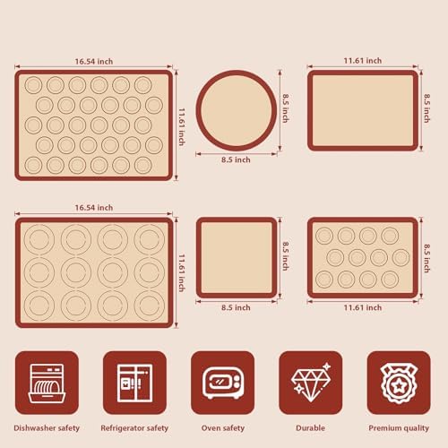 Silicone Baking Mat Set of 6, Nonstick & Reusable