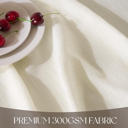 NOVILYS 70 Inch Round Tablecloth with Linen Textured, Cream White