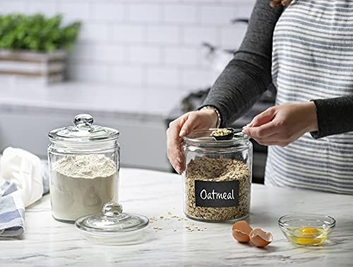 1 Gallon Glass Cookie Jars + Labels & Marker - Set of 2 Canister Sets