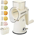 Rotary Cheese Grater with Handle, 5-in-1, White