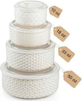 Serving Bowls with Lids, Ceramic Nesting Bowls Set of 4, Off-White