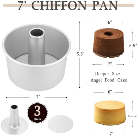 7-Inch Chiffon Cake Pan, Anodized Aluminum with 2 Removable Bottoms