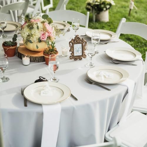 6 Pack White Round Tablecloths, 120 Inch Stain Resistant and Wrinkle