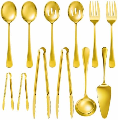Artcochan 12 PCS Gold Serving Utensils, Stainless Steel Set Includes