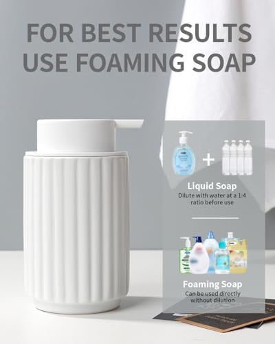 Foaming Soap Dispenser, White Ceramic Refillable Foam Hand Soap Pump