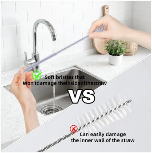 Silicone Straw Cleaner Brush, 4pcs Straw Brush Cleaner Set Blue Gray
