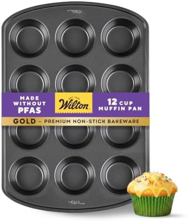Wilton Gold Non-Stick Muffin Pan, Made Without PFAS, 12-Cup