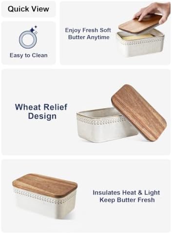 LE TAUCI Butter Dish with Lid for Countertop, Ceramic Butter