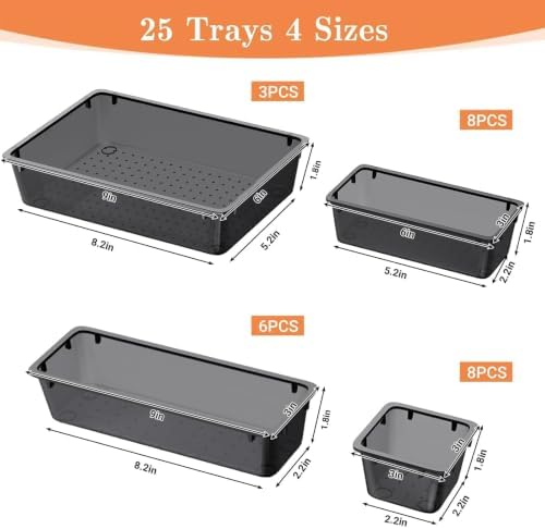 25 PCS Plastic Drawer Organizer, Versatile Organizer Trays & storage