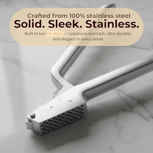 Stainless Steel Garlic Press, Detachable Handle