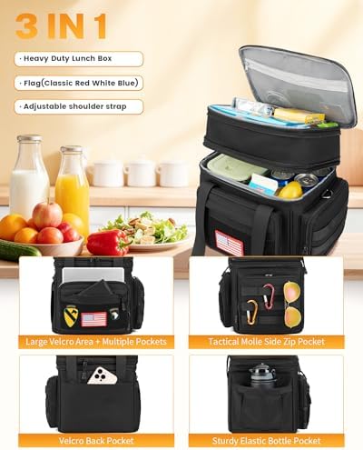 Gafetrey Tactical Lunch Box for Men - Large Lunch Bag Double Deck