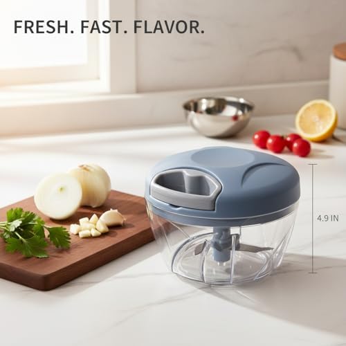 Manual Pull-String Food Chopper for Garlic, Herbs & Onions - Compact