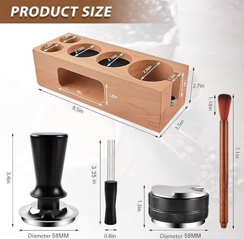 Espresso Accessories Kit 5-PCS Including Wooden Portafilter Station