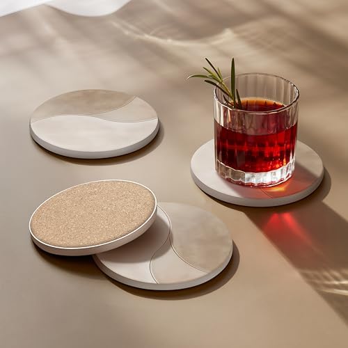 VEYRO Absorbent Ceramic Stone Drink Coasters Set of 6 with Holder