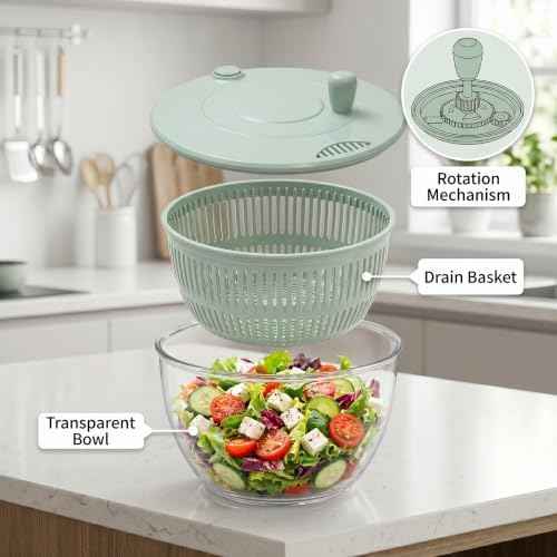Salad Spinner Large, Lettuce Spinner with 5 Blade Slicer, 5.5 Qt