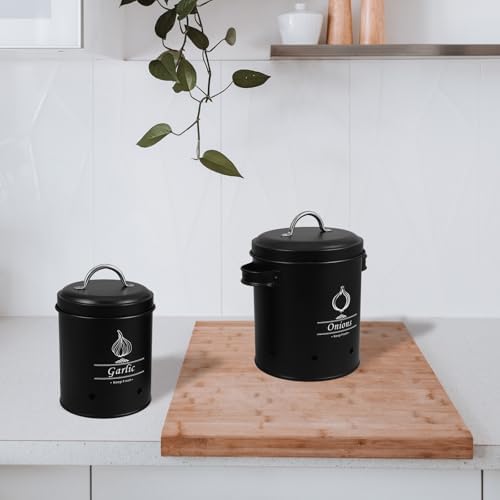 2pcs Black Metal Potato and Onion Storage Bin for Pantry Kitchen Use