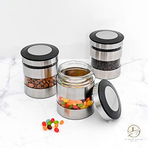 Le'raze Quality Stainless Steel Canister Set of 3 for Kitchen Counter