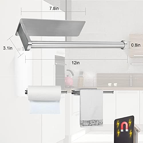 Paper Towel Holder, Brushed Steel, Magnetic Backing