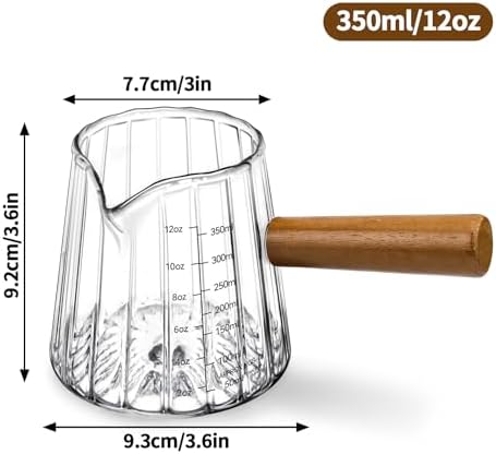 Espresso Measuring Cup 12 Oz, Espresso Glass Cups with Wood Handle