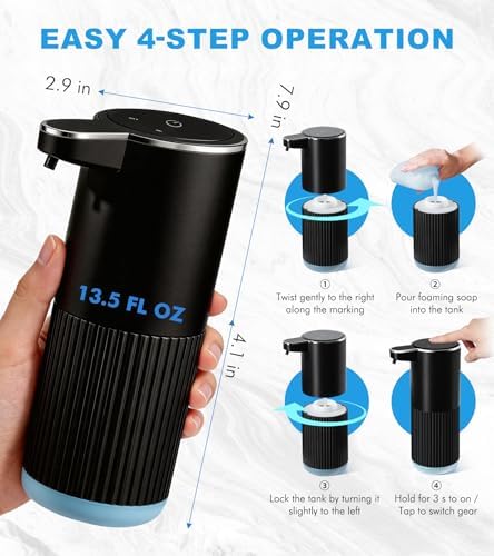 RYTOXILO Automatic Foaming Soap Dispenser, 2 Pack Black Touchless Foam