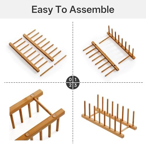 HBlife 2-Pack Bamboo Wooden Dish Rack, 7-Slot