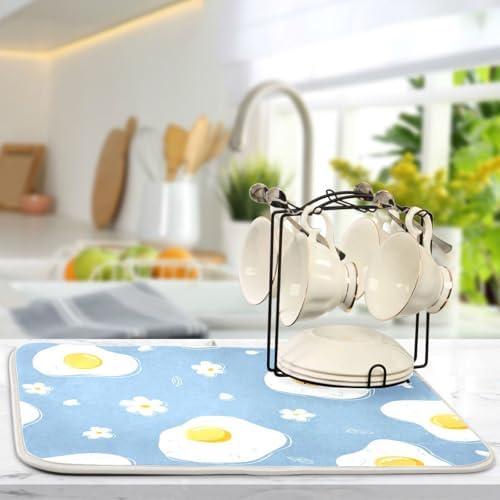 OTVEE Yellow Egg Art Dish Drying Mat for Kitchen Counter Absorbent