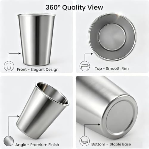 Stainless Steel Cups & Pint Tumblers Set of 8 - 4 Pack 8 oz + 4 Pack