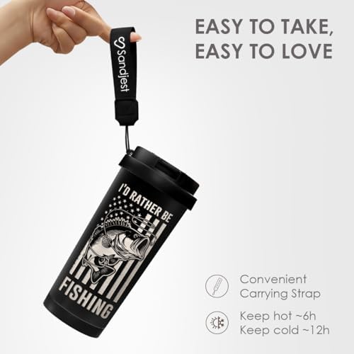 SANDJEST Fishing Tumbler - Stainless Steel 2-in-1 Lid Coffee Tumbler