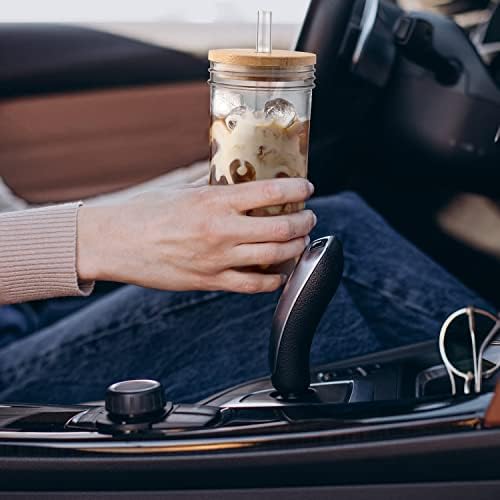 Iced Coffee Cups with Lids,Glass Cups with Lids and Straws,4 Coffee