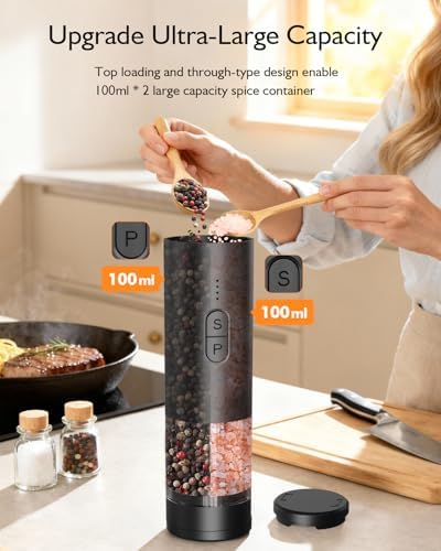 Electric Salt and Pepper Grinder Set, 2 in 1, USB Rechargeable
