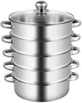 5-Tier Stainless Steel Steamer, Steamer Pot Meat Vegetable Cooking Steam Pot with Glass Lid Food-Grade Stainless Steel Food Cookware Pot for Dumplings and Vegetables Home Kitchen (Silver B 10inch)