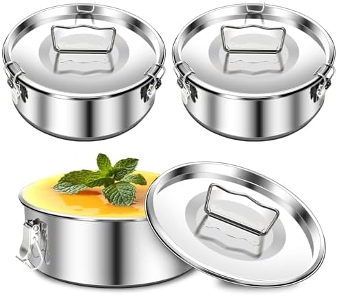 Maxcheck 3 Pack Flan Mold with Lid 1.5QT Stainless Steel Flan Pan