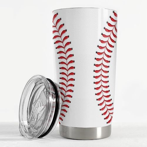 SANDJEST Baseball Tumbler Cup 20oz Stainless Steel Insulated Travel