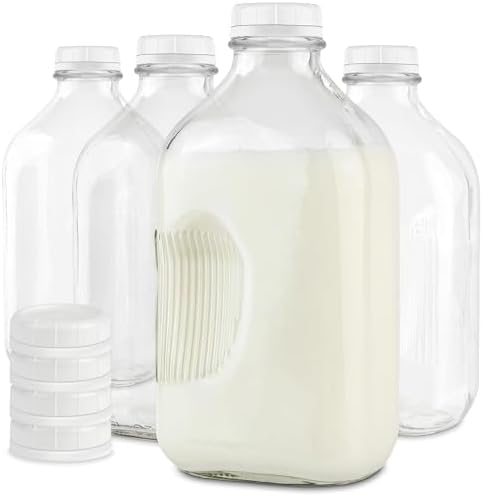 Stock Your Home Half Gallon Glass Milk Bottle with Lid (4 Pack) 64 Oz