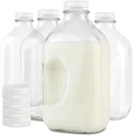 Stock Your Home Half Gallon Glass Milk Bottle with Lid (4 Pack) 64 Oz
