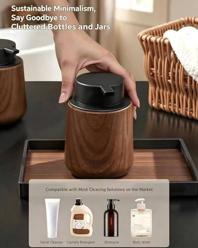 Walnut Wood Grain Foaming Soap Dispenser, Refillable Foam Bottle